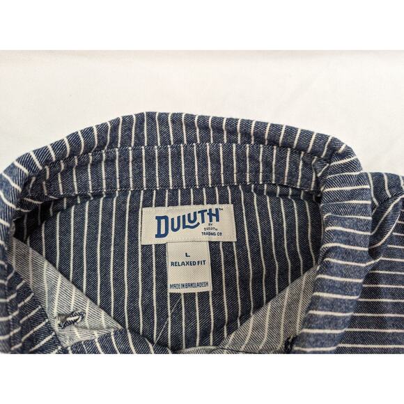 Duluth Trading Men's L‎ Free Swingin' Flannel Relaxed Fit Shirt Blue Striped - Picture 10 of 14